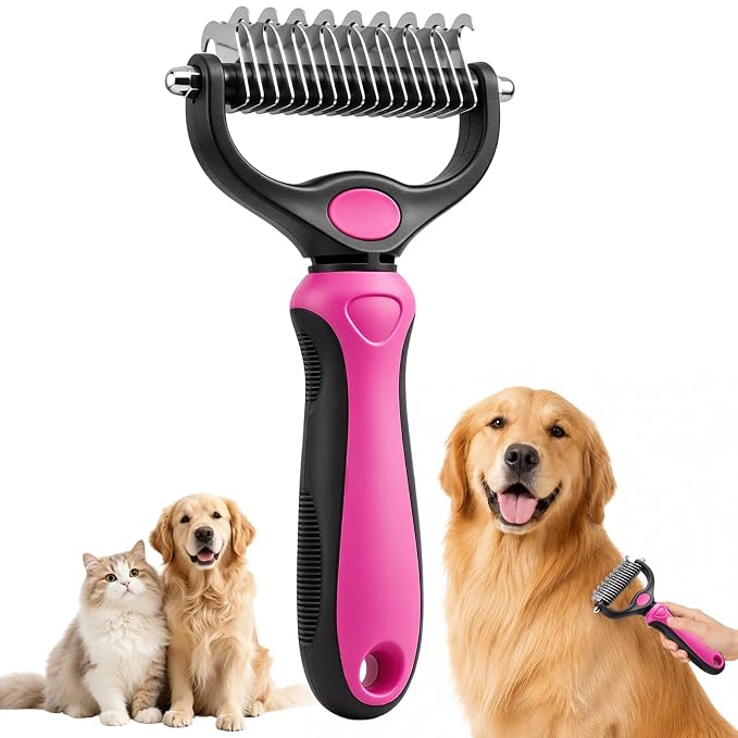 Deshedding Brush for Dogs and Cats,Undercoat Rake Pet Brush for Long Hair,Professional Deshedding Tool, Ideal For Medium Or Long Haired BreedsGrooming Tool for Thick Coats (Pink)