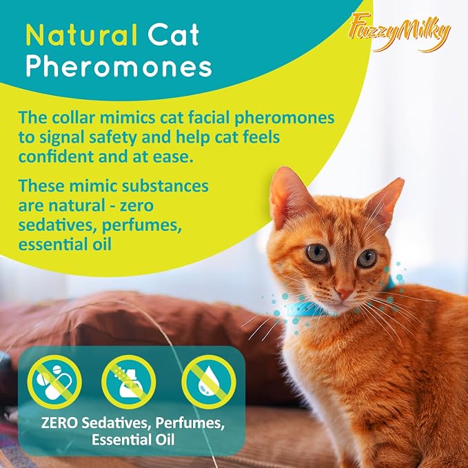 Calming Collar for Cats Cat Collar Infused with Synthetic Pheromones - Cat Pheromone Diffuser Necklace for Anxiety Relief, Travel, Keeping Kitty Quiet - 4 Weeks Supply Each Collar