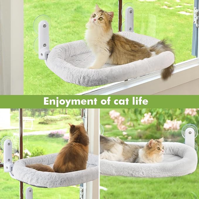 Zoratoo 2PC Cat Window Perch, Foldable & Cordless Cat Hammock with Bolster | 2-in-1 Reversible Cover, Removable for Machine Wash, Stable Window Resting Seat with Large Suction Cups for Indoor Cats