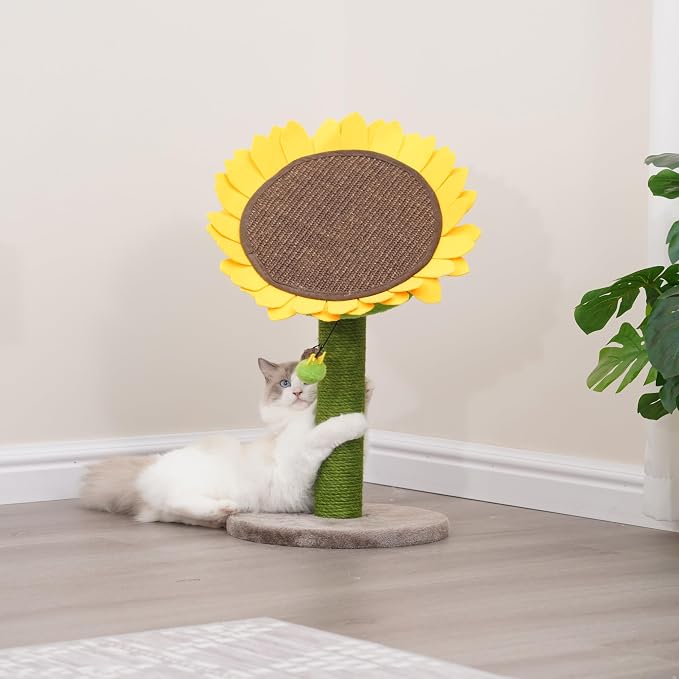 Catry Sunflower 2-in-1 Cat Scratching Post with Convertible Bed & Bee Toy | Aesthetic Sunflower Cat Scratcher with Replaceable sisal Post and Adjustable Flower Pad Ideal for Small to Medium Cats