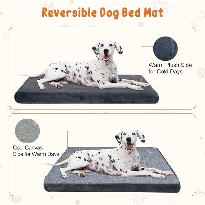 EMPSIGN Dog Bed Mat Crate Pad Mattress, Ultra Soft Pet Kennel, Grey, XXL | Reversible(Cool & Warm), Waterproof Linings, Removable Machine Washable Cover, for 48" Dog Crate, Firm Support