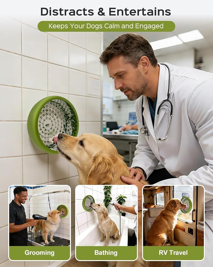 Dog Lick Bowl for Dogs S, Lick Mat, Slow Feeder Lick Bowl with Strong Suction, BPA-Free Silicone, Freeze Licking Bowl for Anxiety Relief, Enrichment & Distraction, Dishwasher Safe（Green， S）