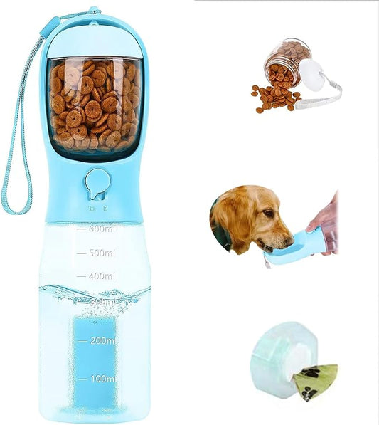 3-in-1 Portable Dog Water Bottle Dispenser,Crate with Food Container, Replaceable Waste Bags,Dog Stuff Accessories Items, Puppy Essentials Necessities,for Walking&Hiking(20oz-Blue)