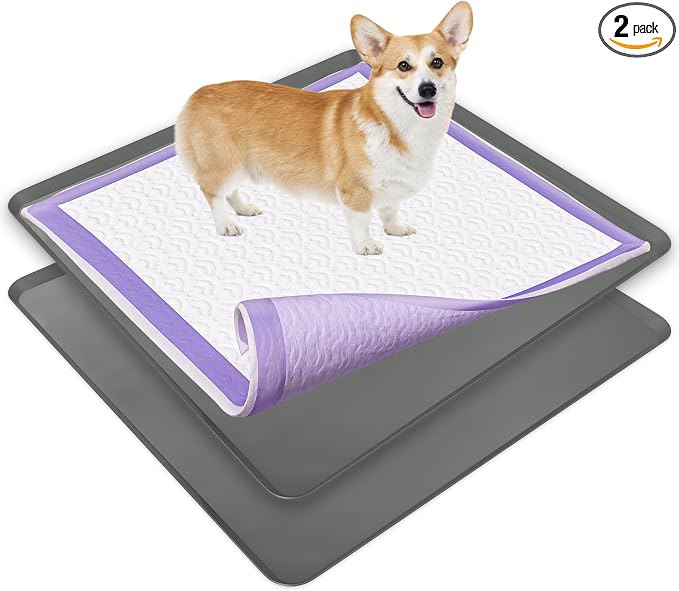 TidyFriend 2 Pack Dog Pee Pad Holder Tray Fits for 36” x 36” Wee Wee Pee Pads - Stable Grip, Raised Edges, Quick-Wipe Silicone Surface Dog Potty Tray Holder for Indoor Flooring Protection (Grey)