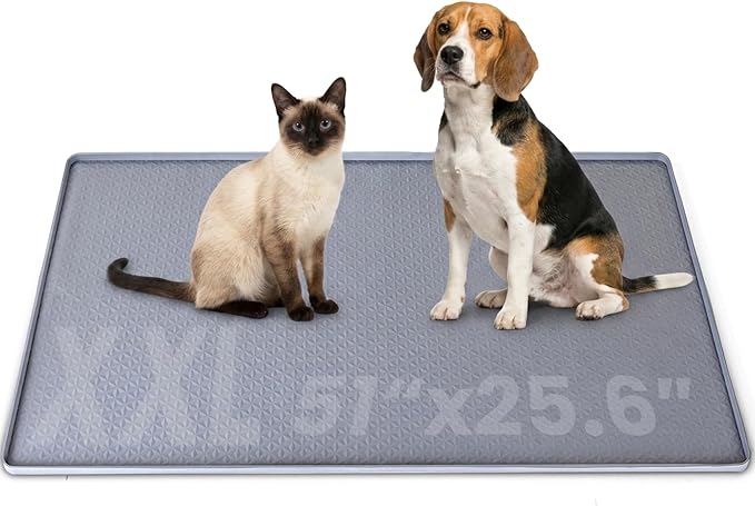 Dog Pee Pad Holder & Cat Litter Mat, XXL 51''×25.6'', Waterproof Floor Silicone Mat for Pets, Easy to Clean, Soft on Paws (Dark Grey)
