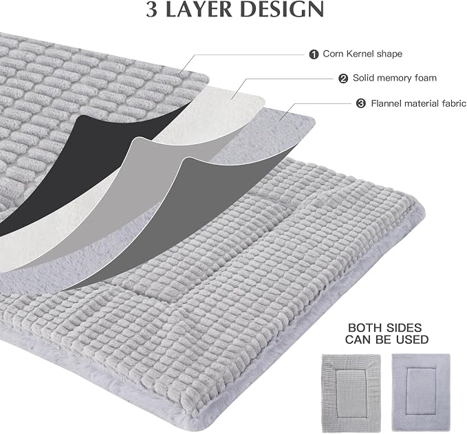 BVAGSS Dog Bed Mat,Reversible Crate Pad, Memory Foam Beds, Soft Warm Pet Cushion for Small Medium Dogs, Washable Pet Sleeping Mattress Kennel Bed Pad XH079 (30''x20''x1.6'',Grey)
