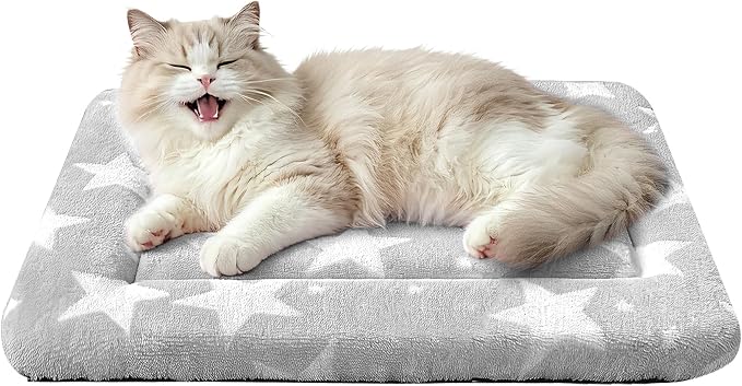 Dog Bed Mat – Soft & Comfortable Dog Kennel Pad for Crate – Durable Crate Bed & Mat for Dogs & Cats – Ideal for Crate, Kennel, and Home Use (Big&Little Stars Grey, XS(18"*14"*1.5"))
