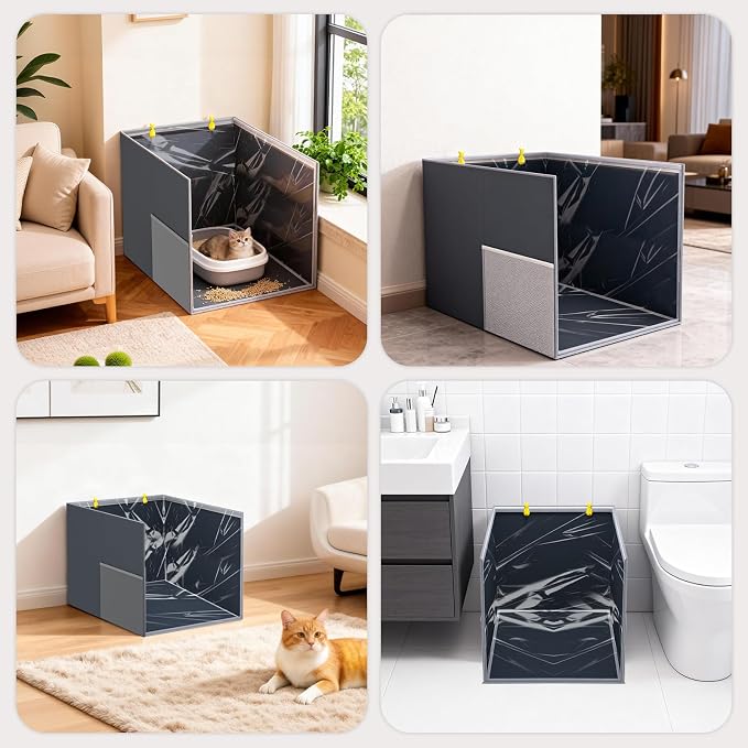 Aokeyee Gray High Side Cat Litter Box Enclosure Splash Guard | All-Inclusive Waterproof, 27.16x21.65x16.53, Foldable Anti-Leakage Dust Control Easy to Clean