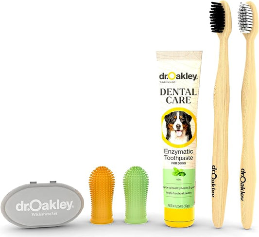 Dr. Oakley Dental Toothbrush Kit for Dogs & Cats - Finger Brush for Small Pets and Soft Brushes for Large or Older Natural and Safe Mint Flavor