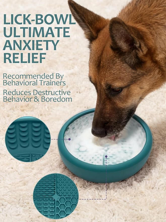 Dog Lick Bowl with Brush and Scraper, Anxiety Relief Lick Mat for Dogs, Non-Slip Freeze Licking Bowl Enrichment Puzzle Feeder for Distraction, BPA Free Silicone, Dishwasher Safe