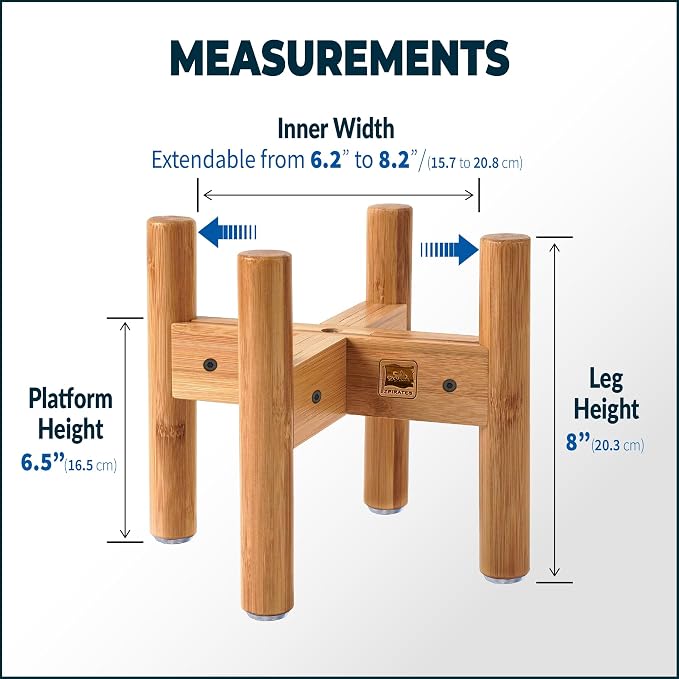 Dog Bowl Stand for Small-to-Medium Dogs - Adjustable | Use to Elevate Raise Dog Food, Water and Slow Feeder Bowls, Lock-Bolts and Tool Added, Foot-Padded, Bamboo Stand Only