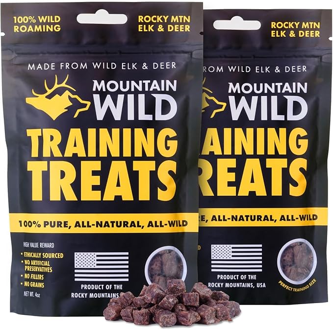 MOUNTAIN WILD Training Treats for Dogs - Wild Elk & Venison - 4oz, 2 Bags | Puppy & Dog Protein Treat, High Value, All Natural, No Fillers, Grain Free, No Artificial Preservatives