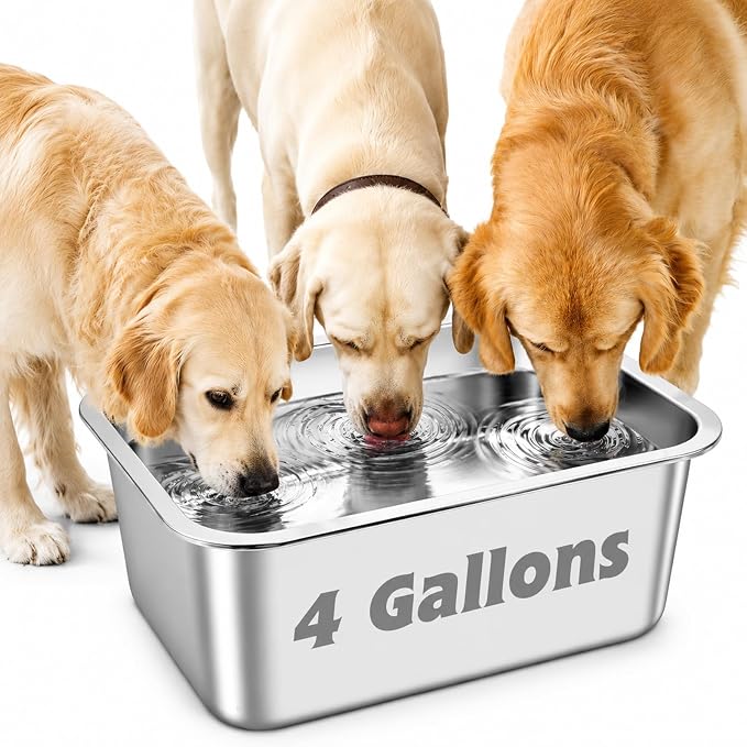 YUEPET 4 Gallons Stainless Steel Dog Water Bowls, Extra Large Metal Dog Food and Water Bowls Large Capacity Pet Water Bowls for Indoor and Outdoor Extra Large Dogs