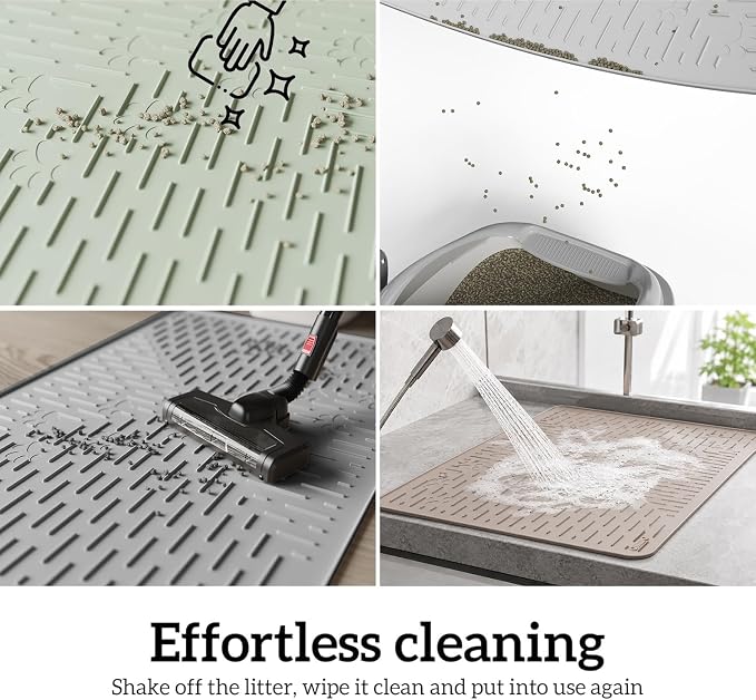 OHMO Large Cat Litter Mat, 31.5x23.6 Silicone Trapping Mat Sage Green | for Kitty Litter Box, Easy Clean, BPA Free Rubber, Center Litter Collection, Easy Pour-Back, Waterproof, Odor-Resistant