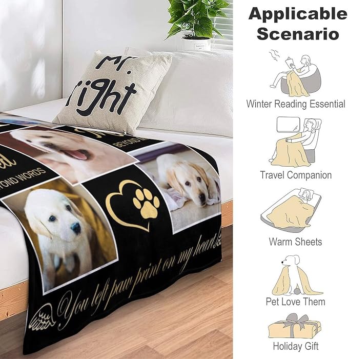 Custom Memorial Blankets for Loss of Pet Dog Cat | Personalized Dog Blankets with Photo Name | in Loving Memory Blanket | Sympathy Blanket | Customized Memorial Blanket Gifts for Dog Lover 30"x40"