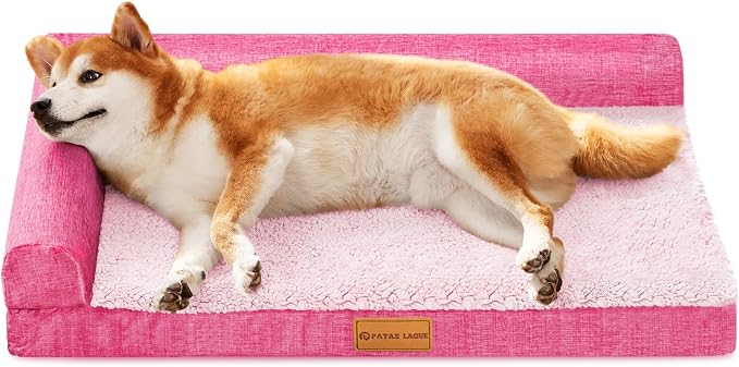 Patas Lague Orthopedic Large Dog Bed Washable Pet Sofa Bed 36''X24'' Pink | 2-Sided Bolster Egg-Crate Foam Dog Couch Large Sized Dogs, Waterproof Removable Washable Cover, Nonskid Bottom Pet Crate Mat