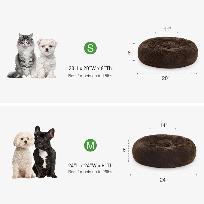 Love's cabin 24in Cat Beds for Indoor Cats - Cat Bed with Machine Washable, Waterproof Bottom - Dark Brown Fluffy Dog and Pet Calming Cushion Bed for Joint-Relief and Sleep Improvement