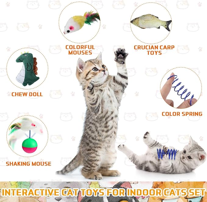 Shappy 150 Pcs Cat Toys for Indoor Cats Bulk, Kitten Toys Pack, Variety Interactive Gift Including Mice Interactive Silent Ball Spring Crinkle Balls Gift for Kitty Kitten Cat