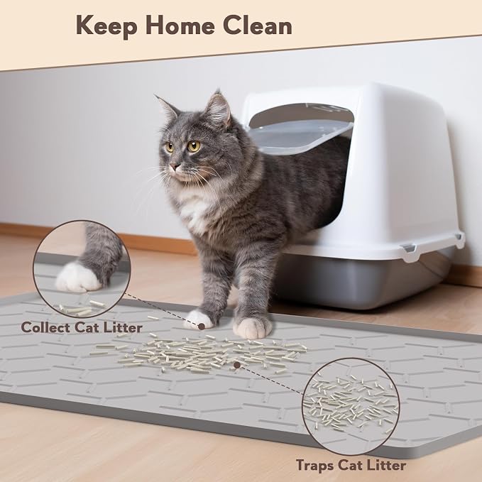 Silicone Cat Litter Mat Large 40" X 28", Easy to Clean, Gray | Large Size Waterproof Silicone Mat with Raised Edges, Catch Litter, Protect Floor from Urine, Multi-Use for Dog/Sink/Kitchen
