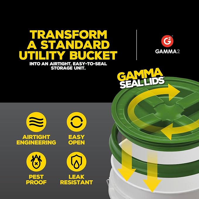 GAMMA2 Gamma Seal Lid - Pet Food Storage Container Lids - Fits 3.5, 5, 6, & 7 Gallon Buckets, Green, Made in USA