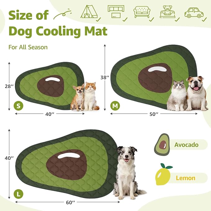 LOOBANI Dog Cooling Mat 28"x40"- Cute Avocado Design Cooling Mat for Dogs (Cool & Warm Side), Waterproof Self-Cooling Mat for Crate, Floor, Car for Small Dogs, Cats, Pet Green 28x40 in