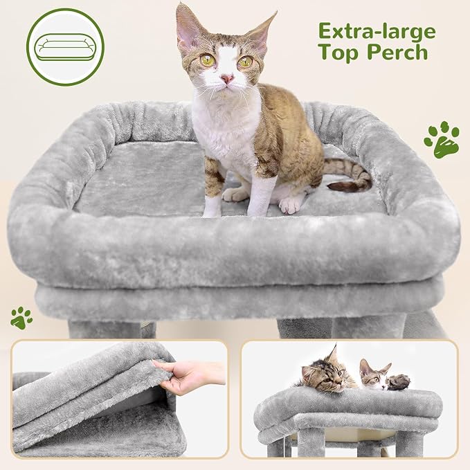 Globlazer Cat Tower for Indoor Cats, Heavy Duty Cat Trees for Large Cats Adult Big Cats Maine Coon Cat Tree Tower with Scratching Post, Extra Large Top Perch, Cat Condos, F61, Light Grey, 61inch | Cat Tower for Indoor Large Adult Cats with Scratching P...