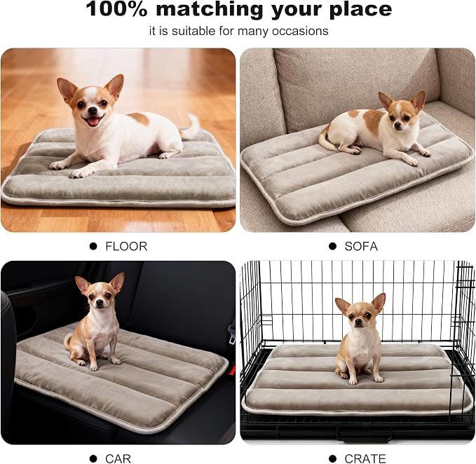 pobopobo Dog Crate Pad, Ultra Soft & Anti-Slip Kennel Mat, Secure Fit for Metal Crates & Dog Cages, Washable Cozy Bed for Small Medium Large Dogs Light Brown, S(23"*14"*1.5")