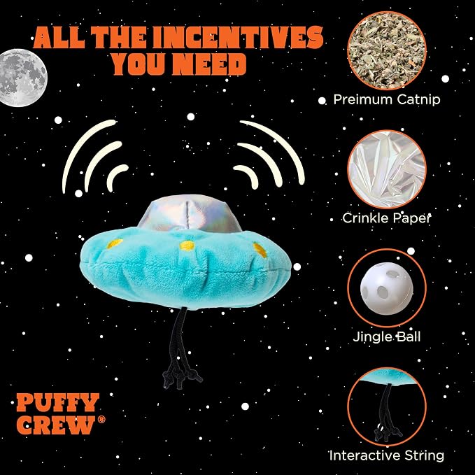 Interactive Catnip Cat Plush Toy, Space Travel Theme, for All Breed Size Cats (UFO)