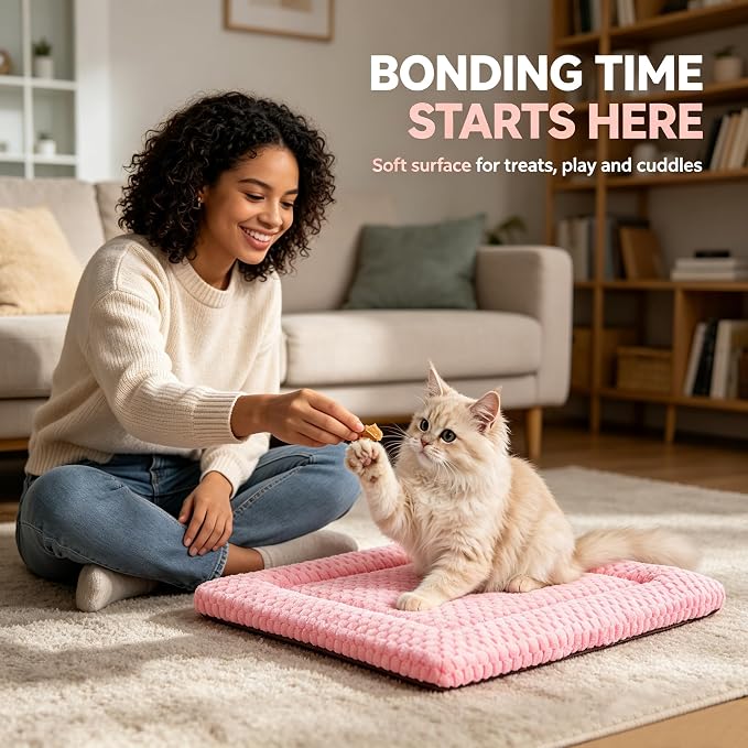 Dog Bed Mat - Dog Crate Pad - Reversible Mat for Pet Comfort - Soft Bed Crate Pads with Dual-Sided Design for All Seasons (Pink, 18" L x 14" W x 1.5" Th)