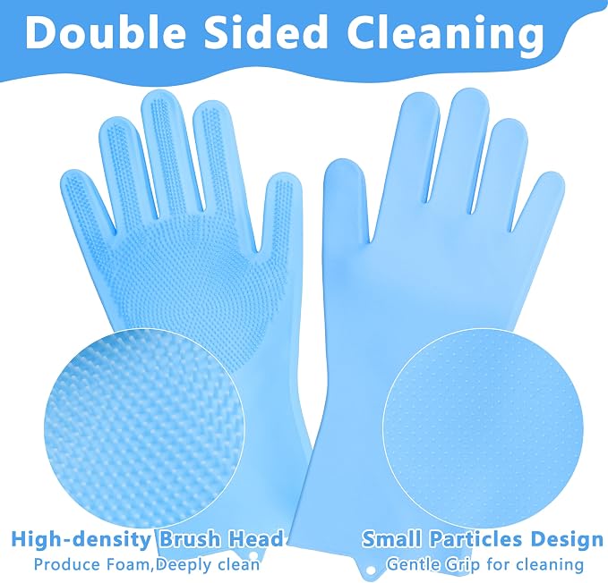 Pet Grooming Gloves—Dog Washing Gloves with High-Density Teeth | Dog Bath Scrubber with Enhanced Five Finger Design, Silicone Gloves for Dogs and Cats Bathing, Massage (Blue)