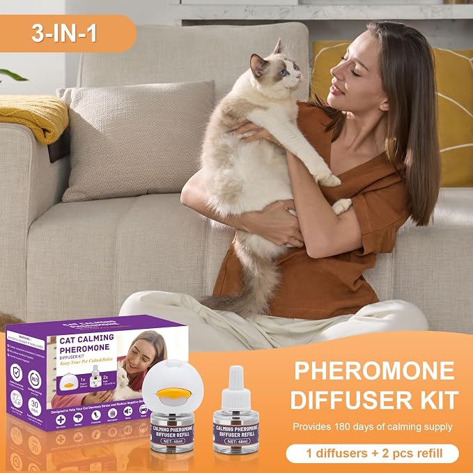 Reespring Cat Pheromones Calming Diffuser Starter Kit: Premium Pheromone Diffuser for Cats - Cat Pheromones Diffuser - Cat Calming Diffuser - Cat Calming Pheromone Diffuser (1 diffusers+ 2 Refills)