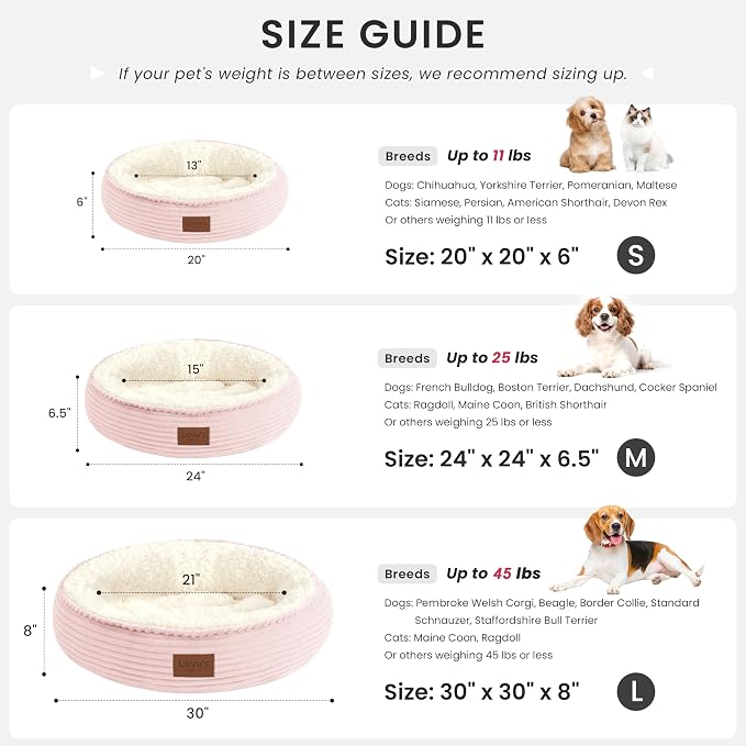 Love's cabin Round Donut Cat and Dog Cushion Bed, 30in Pet Bed for Medium or Large Dogs, Anti-Slip & Water-Resistant Bottom, Soft Durable Fabric Pet Beds, Washable Calming Cat Bed, Light Pink