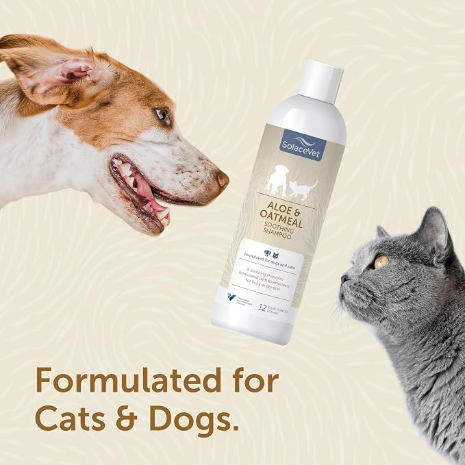 SolaceVet Aloe & Oatmeal Soothing Shampoo 12 oz – Veterinarian Recommended for Sensitive Skin in Dogs & Cats – Hypoallergenic, Soap-Free