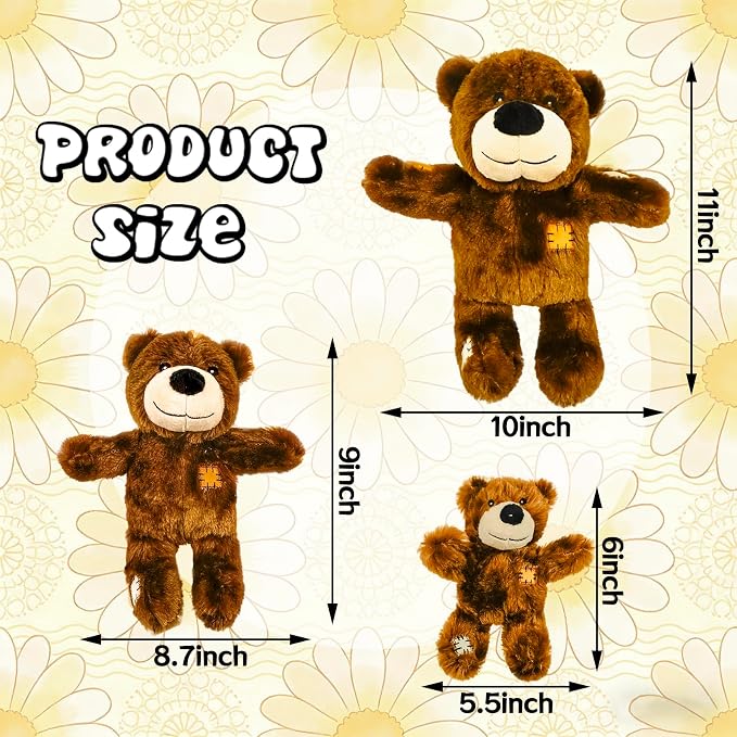 3 Packs Squeaky Dog Toys, Cute Teddy Bear Plush Puppy Compan Toys with Squeakers, Durable Stuffed Animal Chew Toys for Small Medium Large Dogs, Perfect Pet Teething & Interactive Play Gifts