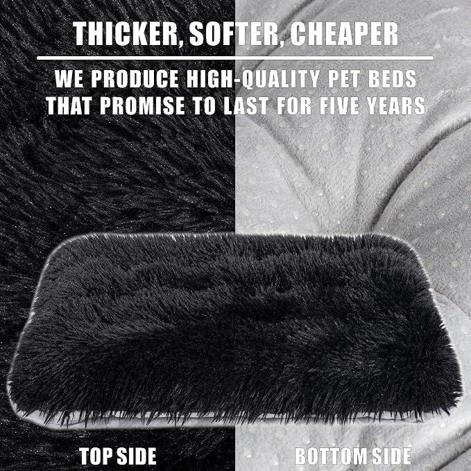 Machine Washable Dog Bed, Deluxe Plush Dog Crate Pad and Cat Bed, Anti-Slip Bottom Kennel Pad Mat, Fuzzy Pet Beds for Large, Medium, Small Dogs Breeds (Black, 24.0" L x 18.0" W x 3.0" Th x 2 Pack)