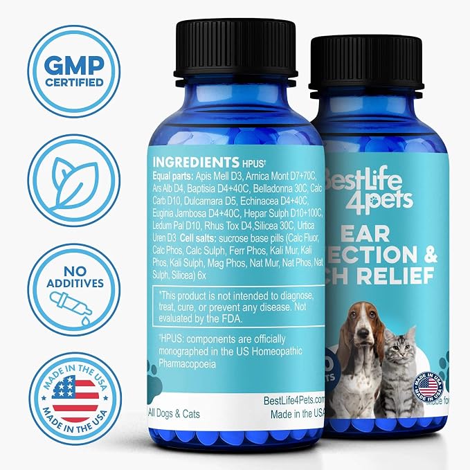 BestLife4Pets Itch Relief and Ear Infection for Dogs & Cats - 400 Pills | Natural Ear Mites Treatment for Cats and Dogs Soothes Itchy Ears, Reduces Swelling, Otitis, Pain & Inflammation