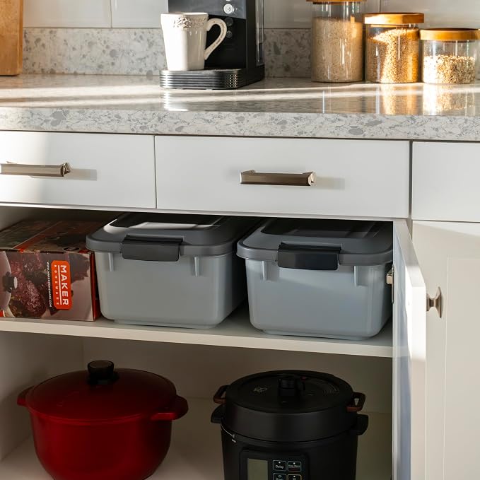 IRIS USA Dog Food Storage Container, 2-Pack, Up to 14 lbs, Gray | Made in the USA, Comes with 2-Cup Sccop, Stacklable, Airtight Seal, BPA-Free, Bird Seed, Cat food, Treats, Keeps Kibble Fresh