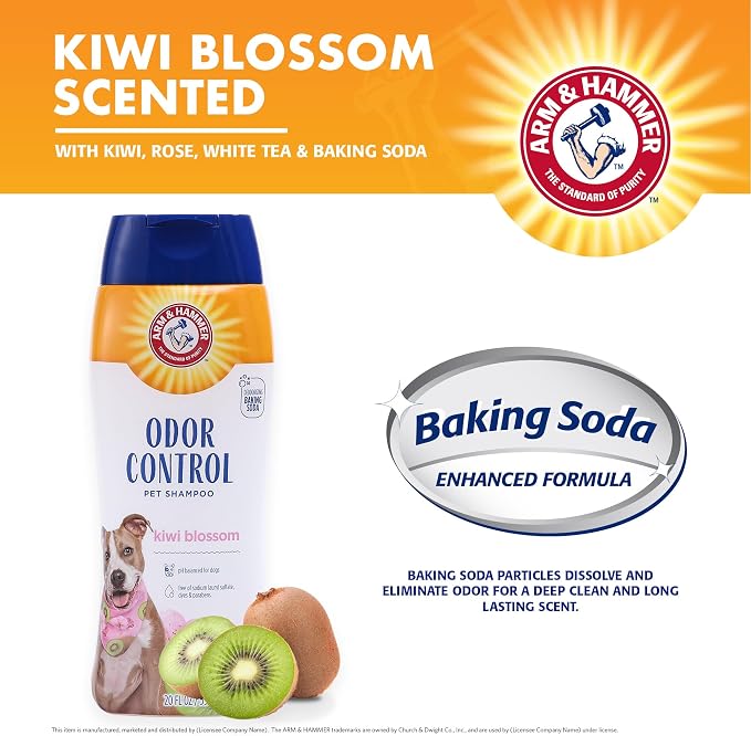 Arm & Hammer Deodorizing Dog Shampoo, Kiwi Blossom, 20 Fl Oz | Tearless, moisturizing baking soda formula for sensitive skin, safe for dogs and puppies during regular baths