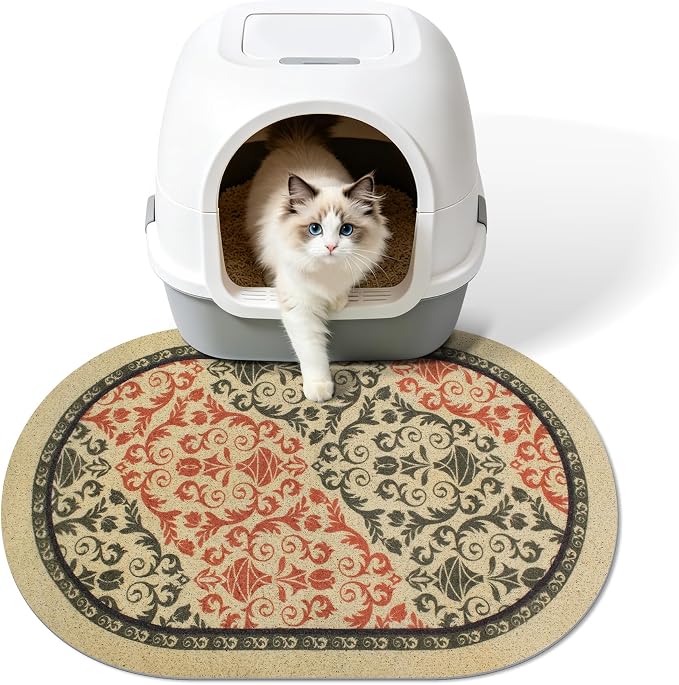 Cat Litter Mat, 24"x15" High Density PVC Litter Rug Trapping Mat, Non-Slip, Waterproof & Urine-Proof Litters Catcher Mats, Keep Floor Clean, Soft on Kitten Paws, Cat Essentialss Brown-Green