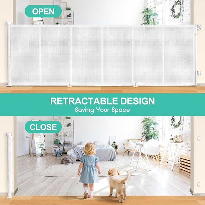120 Inch Retractable Baby Gates Extra Wide, 41 Inch Reinforced Extra Tall Gate for Large Openings, Mesh Safety Gate for Kids Pets, Retractable Dog Gate for Stair Hallways Doorway Indoor Outdoor, Black