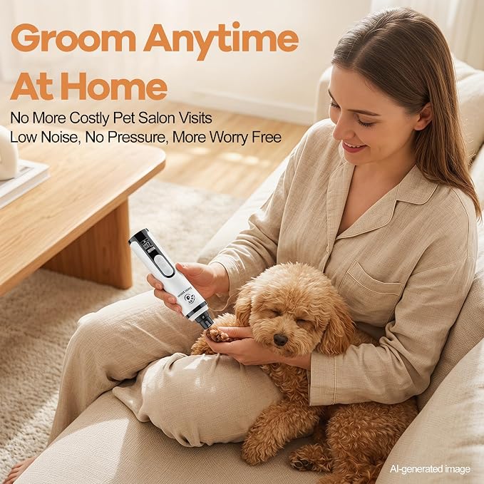 silent paws Quiet Pet Nail Grinder with LCD& Light | Quiet Dog Nail Grinder Suits Sensitive Pets. 3 Speeds Nail Trimmers for Small to Large Dogs ,Cats and Other Animals.