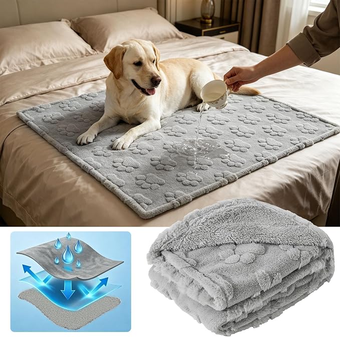 BEAUTYZOO Waterproof Dog Blankets for Large Dogs, Dog Blanket for Couch Sofa Bed, Super Soft Premium Coral Fleece Throw Cat Puppy Blanket, Reversible Furniture Protector, Washable Pet Blanket 40x60IN