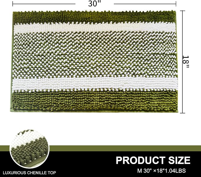 Dog Door Mat for Muddy Paws - Absorbent Quick-Dry Non-Slip Washable Chenille Pet Rug, Indoor Entryway Mat for Front Door & Crate (Green White, 30" L*18" W)