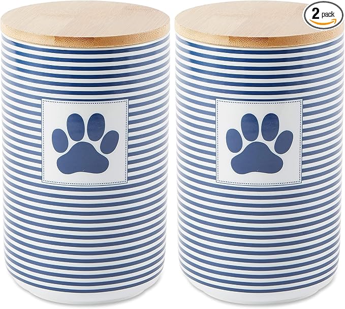 Bone Dry Paw & Patch Ceramic Pet Collection, Treat Canister, 4x6.5, Nautical Blue (Pack of 2)