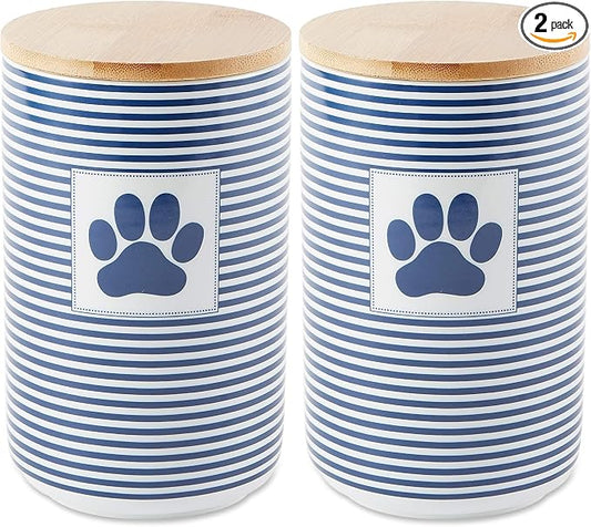 Bone Dry Paw & Patch Ceramic Pet Collection, Treat Canister, 4x6.5, Nautical Blue (Pack of 2)