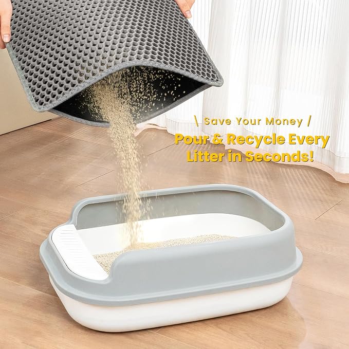 Cat Litter Mat, Upgrade Super Waterproof Back Layer Litter Box Mat, Non Slip, Durable, Soft on Paws Kitty Trapping Matt (30"x22", Gray)