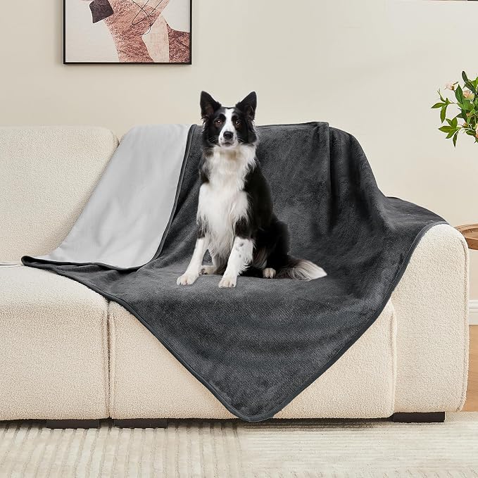 Waterproof Blanket 60"x80" for Adults, Reversible Waterproof Bed Cover for Dogs Cats Pets, Soft Leakproof Blanket for Bed Couch Sofa Furniture Protector, Dark Grey/Light Grey