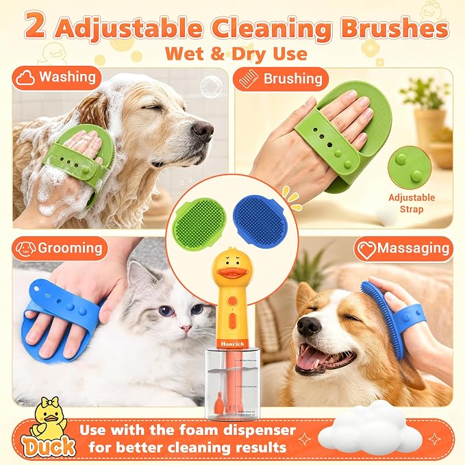 Homrich Electric Dog Soap Dispenser, 500ml Automatic Dog Foam Machine with Auto Mixing, Dog Shampoo Sprayer with Brush for Dog and Cat Bathing, Rechargeable Shampoo Foamer for Bathroom, Kitchen Sink