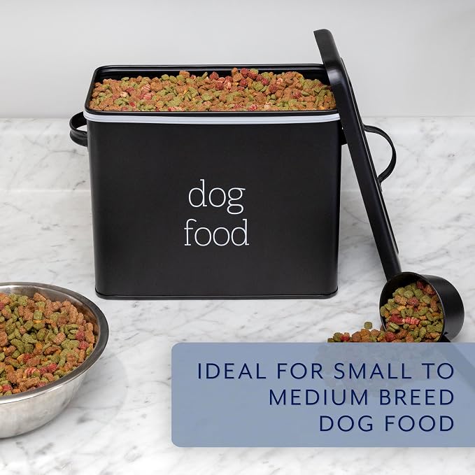 AuldHome Design Retro Dog Food Canister (Black); Modern Farmhouse Style Storage Bin for Pet Food