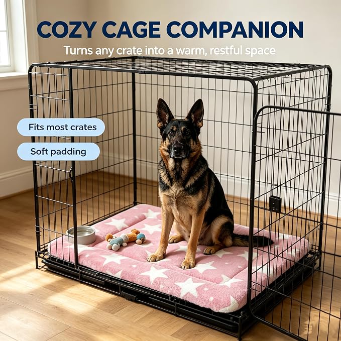 Dog Bed Mat,Reversible & Ultra Soft Kennel Pad-Machine Washable Pet Bed for Dogs & Cats-All-Weather Crate Liner for Crates,Carriers & Travel (Big Star&Pink, 35.0" L x 23.0" W x 1.5" Th)